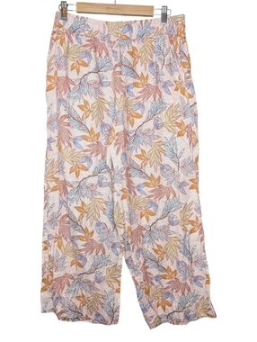 Nicole Miller New York 100% Linen Floral Wide Leg Crop Pants Size L